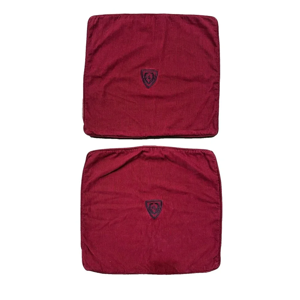 Vtg Pr Ralph Lauren Embroidered LRL CREST Red Corduroy Cotton Pillow Cover 18x20